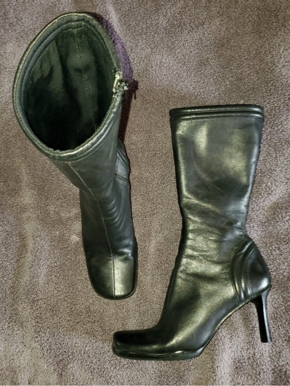 ISO Nine West Leather Mid-Calf High Heel Boots